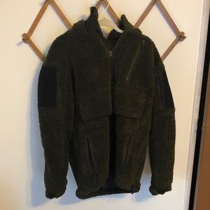 Zara Man Large Green Fuzzy Pullover Hoodie Coat